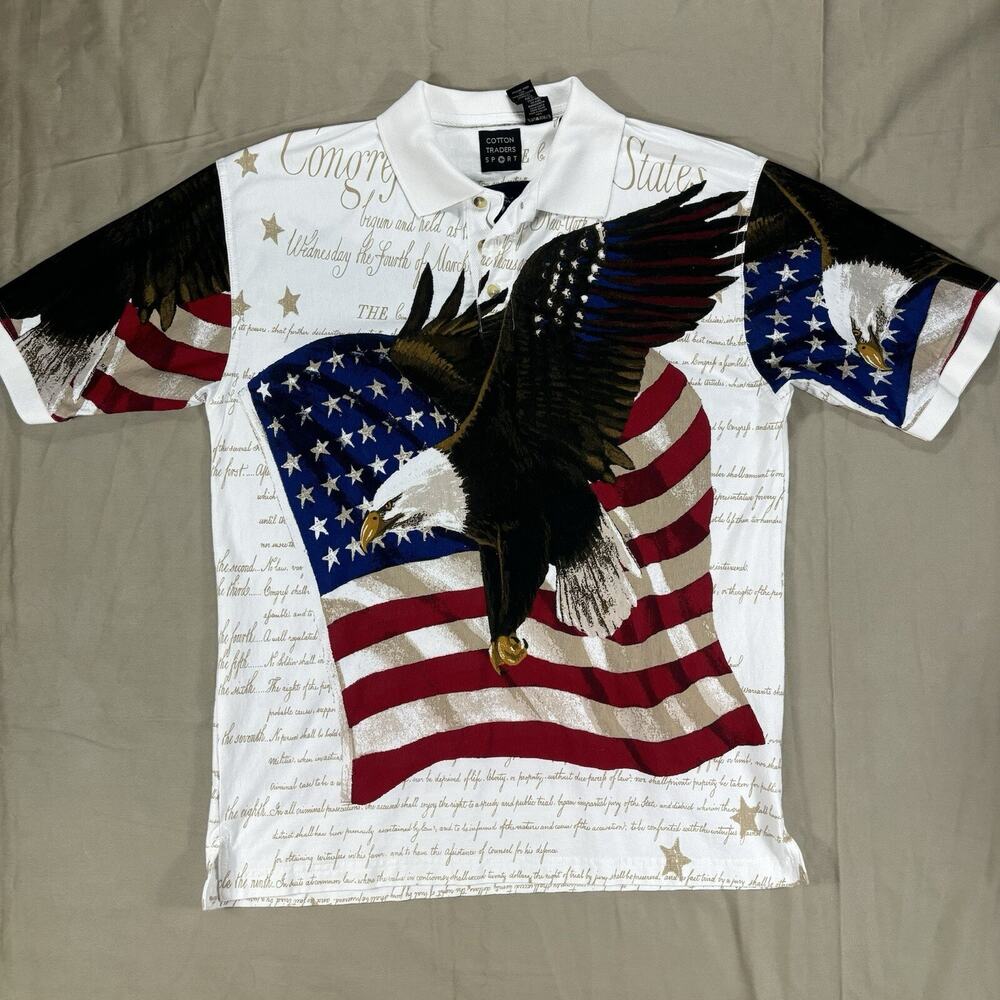 Cotton Traders Sport Polo Shirt MED Declaration Of Independence All Over Print